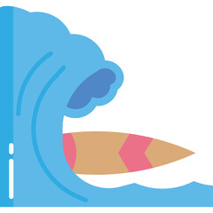 Blue Wave Crashing Over A Tan Surfboard With Pink Accents On A Transparent Background With White Space Above