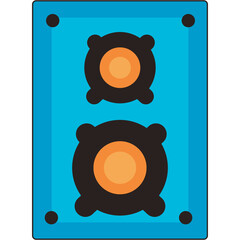 Blue Speaker Icon with Orange Cones and Black Grill on Transparent Background Simple Flat Design