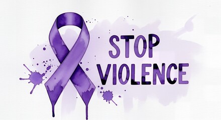 Fototapeta premium Stylized purple awareness ribbon with watercolor splashes and 