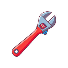 Cartoon adjustable wrench with chrome texture on black background