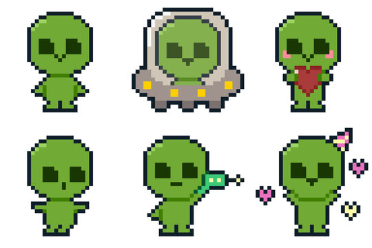 8-bit pixel art green alien character