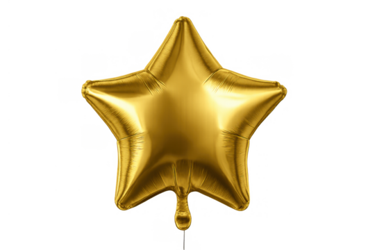 Golden star foil balloon floating for celebration, achievement, winning, party decoration, success, anniversary, birthday event