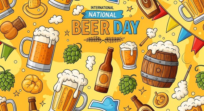 Celebrate National Beer Day with a festive beer-themed background.