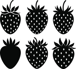 Strawberry silhouette vector illustration, black fruit icons for design, food content, packaging, branding, decoration, comparison, visual puzzle, and artwork