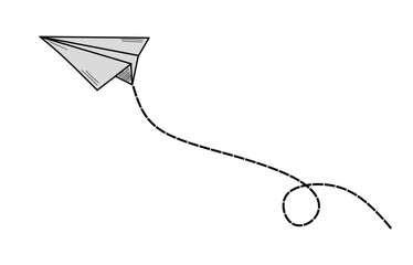 Simple paper airplane illustration with a looping dotted trail. Perfect for travel, creativity, freedom, or startup-themed designs and educational materials.