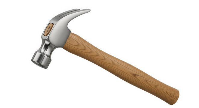 Claw hammer with wooden handle and metal head isolated on transparent background