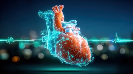 Innovative heart animation demonstrating digital heart health medical technology conference 3d visualization futuristic environment close-up perspective