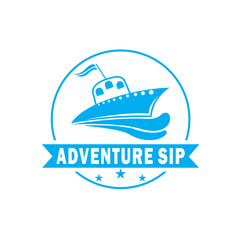 blue ship vector logo decorated with waves
