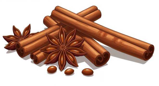 Aromatic Spices: A close-up shot of fragrant cinnamon sticks and star anise, exuding warmth and culinary delight. 