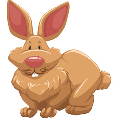 Brown Cartoon Rabbit with Pink Ears and Nose Standing on a Transparent Background with Big Teeth and Fluffy Tail Detailed Illustration