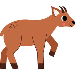 Brown Chamois Animal Standing Side View Flat Design Illustration with Transparent Background