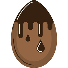 Brown Egg Shape Object With Chocolate Drip Texture And Drops Isolated On Transparent Background