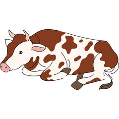 Brown And White Spotted Cow Lying Down Peaceful Farm Animal Illustration Transparent Background