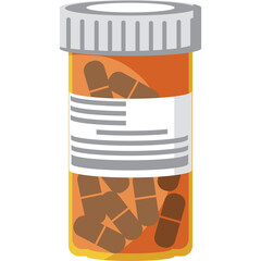 Brown Capsules In A Transparent Prescription Medicine Bottle With White Cap And Label