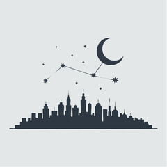 Cityscape with Moon and Stars.