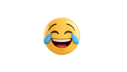 Vibrant 3D rendered yellow emoji icon with crinkled eyes, shedding joyful tears, embodying intense happiness, amusement, and a playful, lighthearted mood
