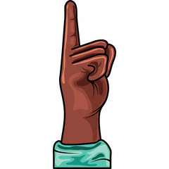 Brown Hand Pixel Art Showing Index Finger Up Against White Background Indicating Number One Or Direction