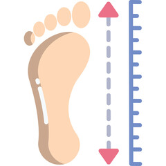 Brown Foot Measurement Illustration Showing Size and Length with a Blue Ruler and Dashed Line Against a Transparent Background Ideal for Medical or Retail Applications