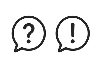 Question and exclamation mark speech bubble icons representing asking for help, customer support, and important information