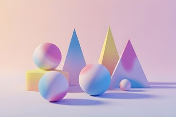 Modern Pastel 3D Geometry Scene with Elegant Forms, Soft Shadows, and Balanced Composition