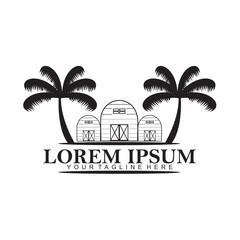 vector logo of a rural house decorated with coconut trees