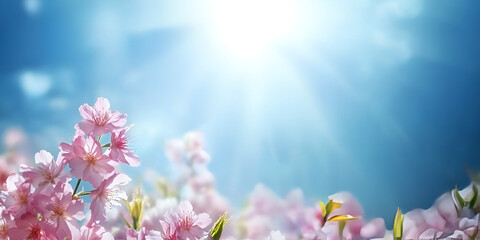 Cherry Blossom Trees with Blue Sky and Falling Petals