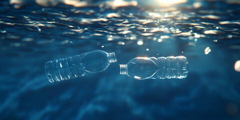 Plastic Bottles Floating in Ocean Water