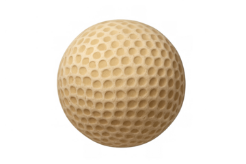 Beige, textured golf ball with dimples isolated on a transparent background, representing sports, leisure, golf equipment, and a classic look