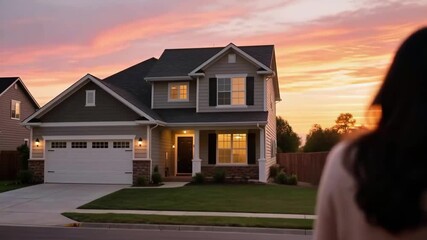 First time homebuyer loan concept. Couple Embraces Dream of First Time Homebuyer Loan at Sunset Excitement and Symbolism in Residential Journey