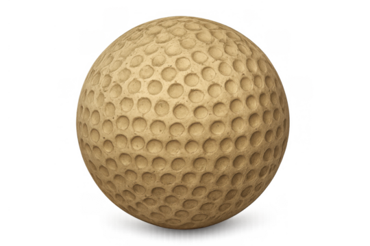 Vintage dimpled golf ball with a worn texture, representing heritage and classic sport, isolated on a transparent background