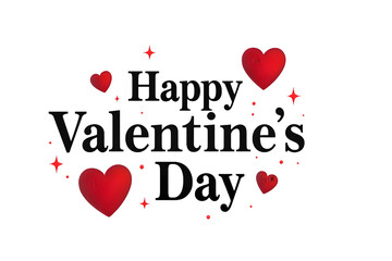 Happy Valentine&rsquo;s Day Typography with Red Hearts and Stars &ndash; Romantic Love Greeting Design on Transparent Background