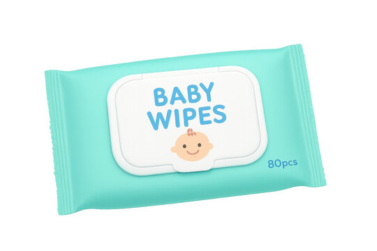 Baby wipes packaging with gentle baby illustration