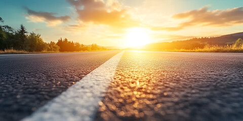 Asphalt Road Leading to Sunrise Morning Journey Concept