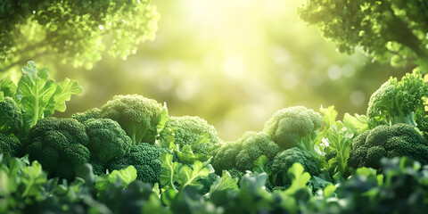 Fresh Green Broccoli Field in Morning Sunlight
