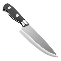 A Chef's Knife with a Black Handle and Silver Blade Isolated on a Transparent Background with Studio Lighting
