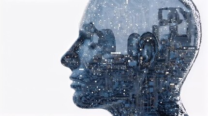 Human Silhouette Merging with Digital Circuit Technology Concept with ai generated