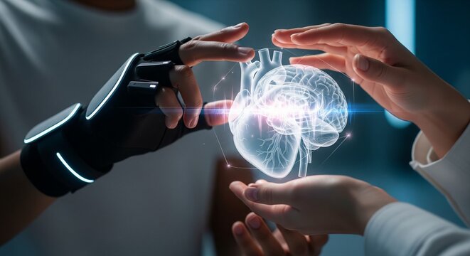 Medical Tech Holographic Heart Examination with Smart Glove