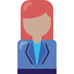 Businesswoman Illustration with Red Hair Blue Blazer and Teal Shirt Flat Design Style on Transparent Background