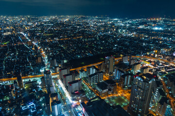 日本の都市風景　大阪夜景　あべのハルカスからの眺望