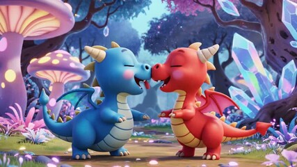 Cute Dragons' Affectionate Moment A Whimsical Cartoon Scene
