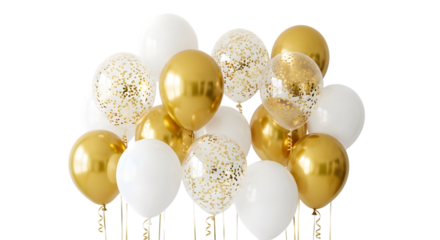 Bunch of gold and white balloons for party