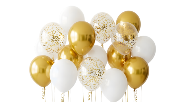 Bunch of gold and white balloons for party