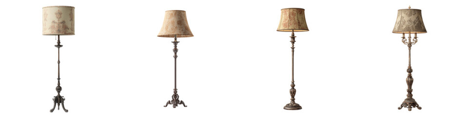 Elegant collection of vintage floor lamps for classic interior design projects, adding a touch of old world charm with soft lighting, perfect for home decor and cozy spaces