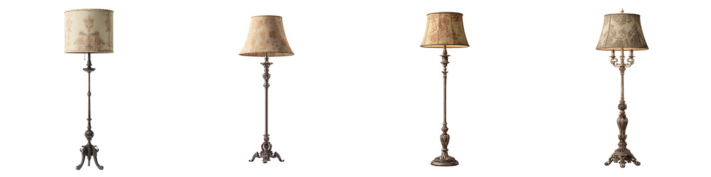Elegant collection of vintage floor lamps for classic interior design projects, adding a touch of old world charm with soft lighting, perfect for home decor and cozy spaces