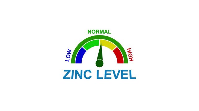 Zinc Level Meter Showing Normal Range With Low And High Indicators On White Background gauge