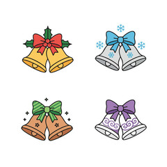 Set of Christmas Bells with Bows and Holly