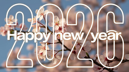2025 Poster Design Typography with Cherry Blossom Flower Fill and Blue Sky Background