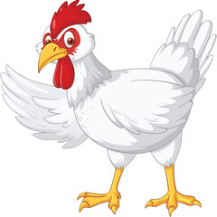 Cartoon Chicken With Red Comb and Yellow Beak Standing with a White Transparent Background