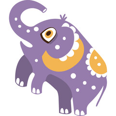 Cartoon Elephant With White Polka Dots And Orange Accents Standing With Trunk Raised Against A Transparent Background