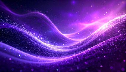 Abstract purple wavy lines with sparkling light effects and bokeh background